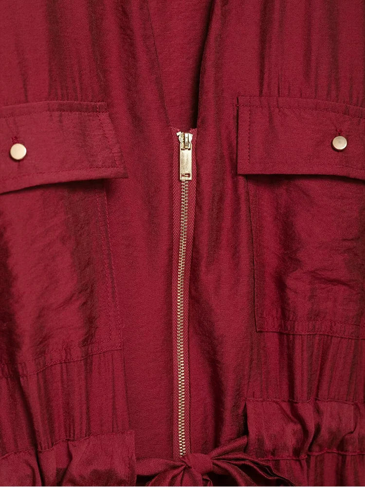 TFMLN Women Wide Leg Pant’s/2 Pieces Set’s/Short Sleeves Zipper Shirt/Straight Elastic Waist Trousers Chic Safari Style.