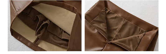 Women’s Faux Leather Ruched Mini Skirt – High Waist Bodycon Hip Wrap Club Skirt