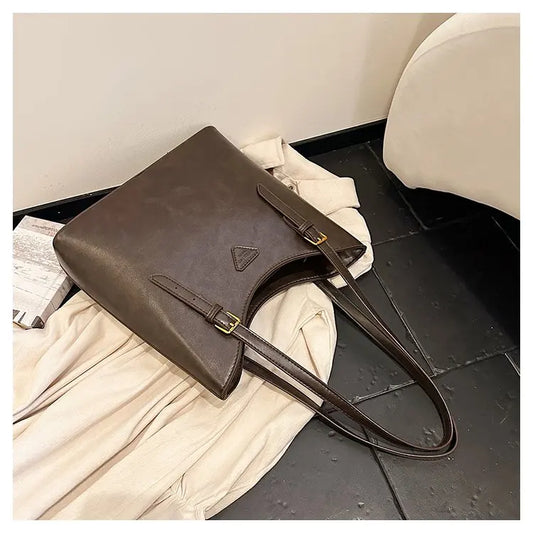 Women’s PU Leather Shoulder Tote Bag – Elegant Structured Handbag with Gold-Tone Accents | Modern Blend Boutique
