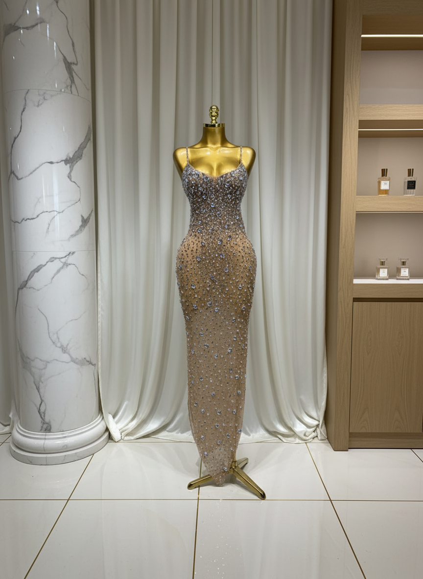 Luxury Rhinestones Sexy Mesh/See Through Bodycon Dress/Women Cocktail party Gown Red Carpet Club Stage Outfit.