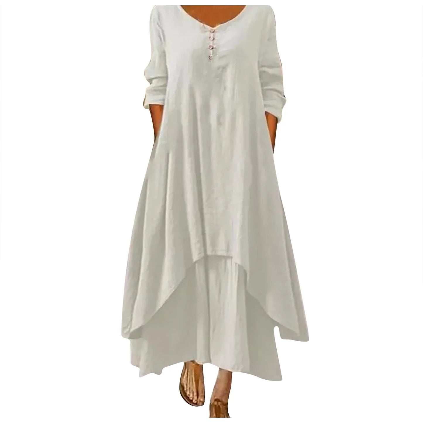 Oversized Linen Ginger Dresses/Bohemia Layering Vintage Robe/Long /Sleeve Loose Long Dress Female Autumn Vestidos.