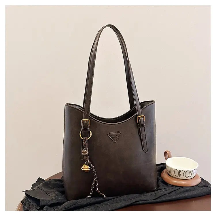 Women’s PU Leather Shoulder Tote Bag – Elegant Structured Handbag with Gold-Tone Accents | Modern Blend Boutique