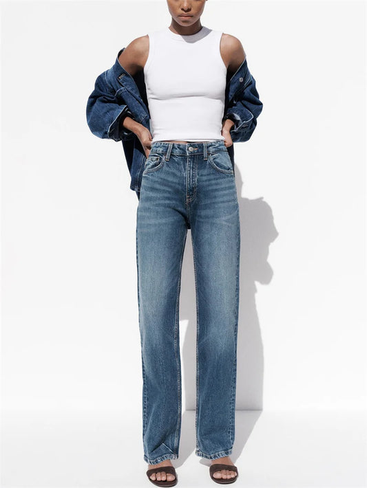Women’s High-Waisted Straight-Leg Jeans – Classic Relaxed Fit Denim Pants
