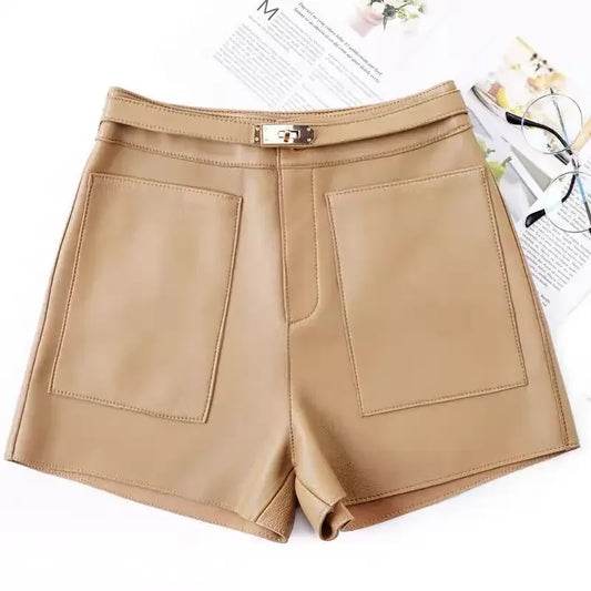 Luxury High-Waisted Faux Leather Tailored Shorts – Structured Designer-Inspired Statement Piece