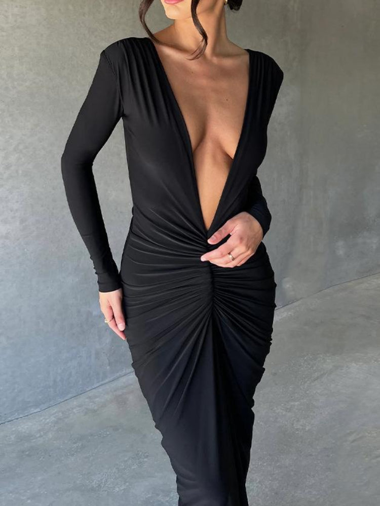 Reversible Deep V Backless Maxi Dress