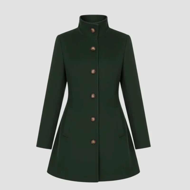 Women’s Wool-Look Tailored A-Line Coat | Stand Collar, Button Front, Slim Fit – Fall/Winter (Copy)