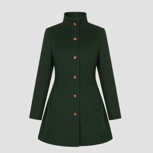 Women’s Wool-Look Tailored A-Line Coat | Stand Collar, Button Front, Slim Fit – Fall/Winter (Copy)