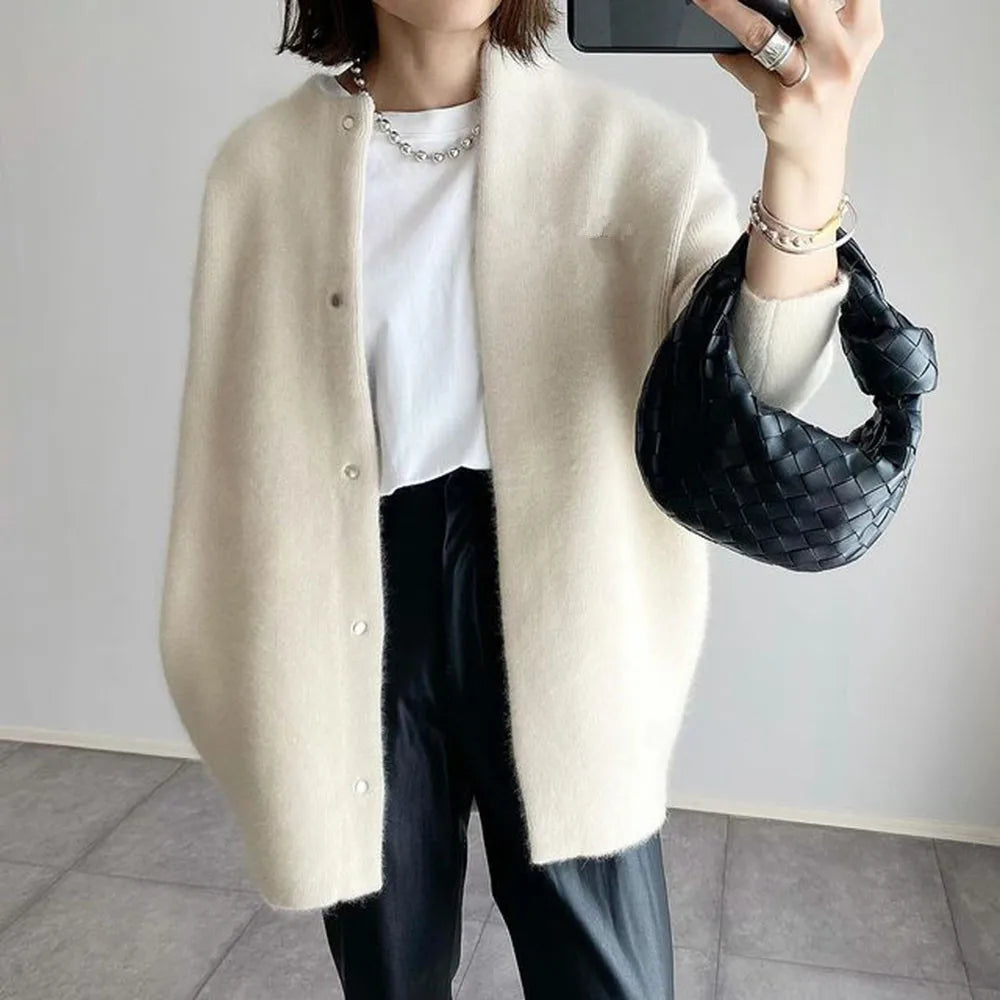 Solid Wool Made Coat/Casual Blend Appearance/Solid Mid Length With  Long Sleeves/Single Breasted Loose Fitted Round Neck.