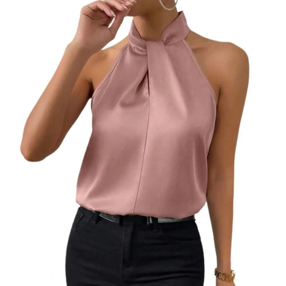 Halter Off Shoulder’s Backless Top’s/ Satin Backless Female Camisole Top/Devine Holiday Blouse/Hanging Neck Strap Vest.