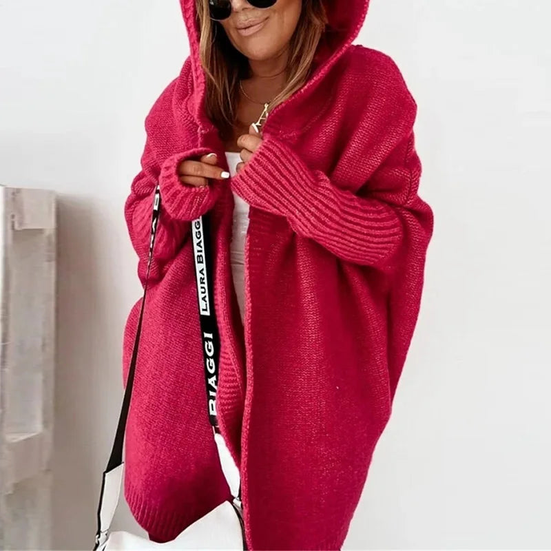 Two Tone Hooded Knit Cardigan for Women | Long Winter Patchwork Sweater | Modern Blend Boutique