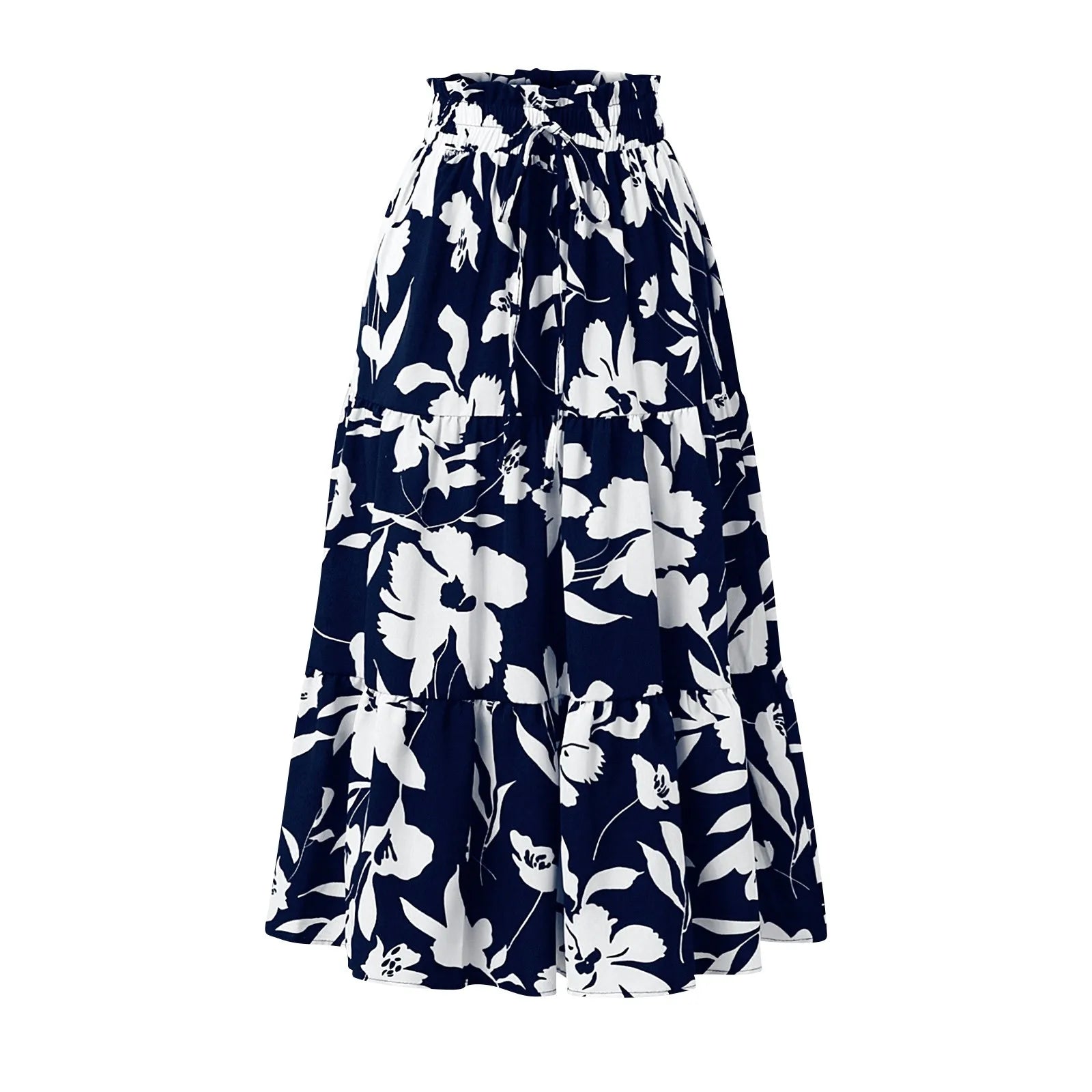 Retro Puff Floral Printed Skirt/With Pocket’s/Casual Elastic High Waist Lace-up Loose Skirts.