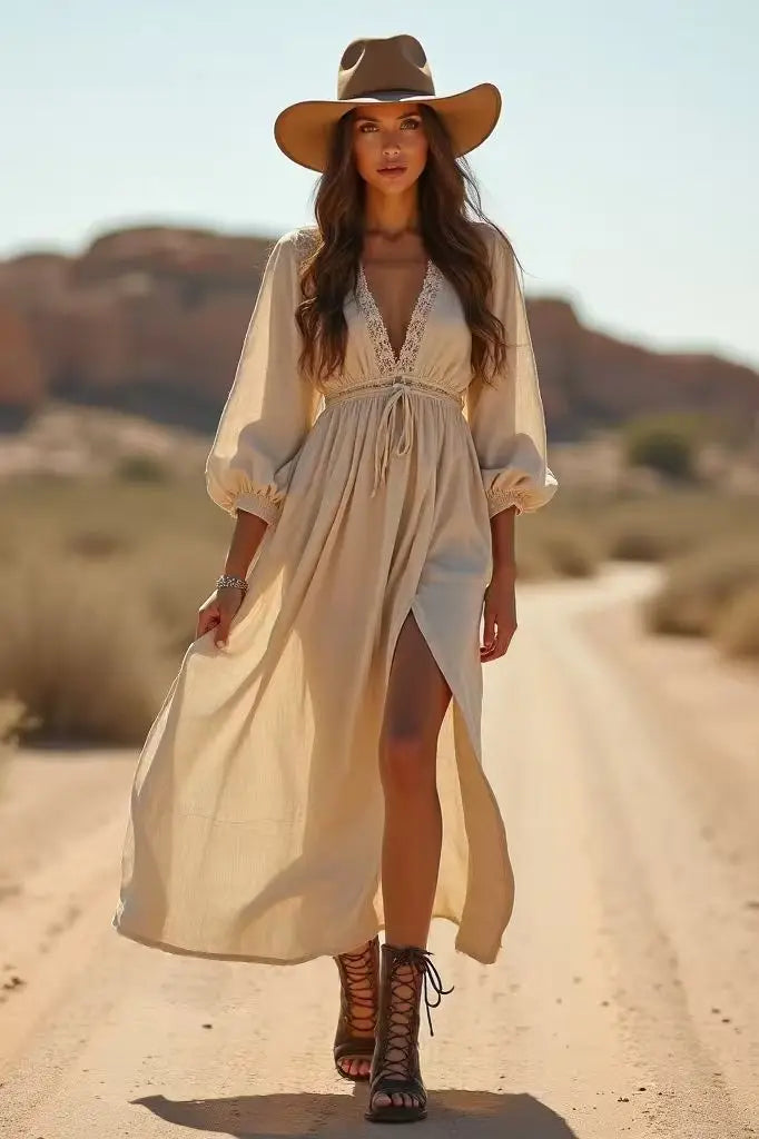 Desert Grace Lace-Up Maxi Dress | Modern Blend Boutique