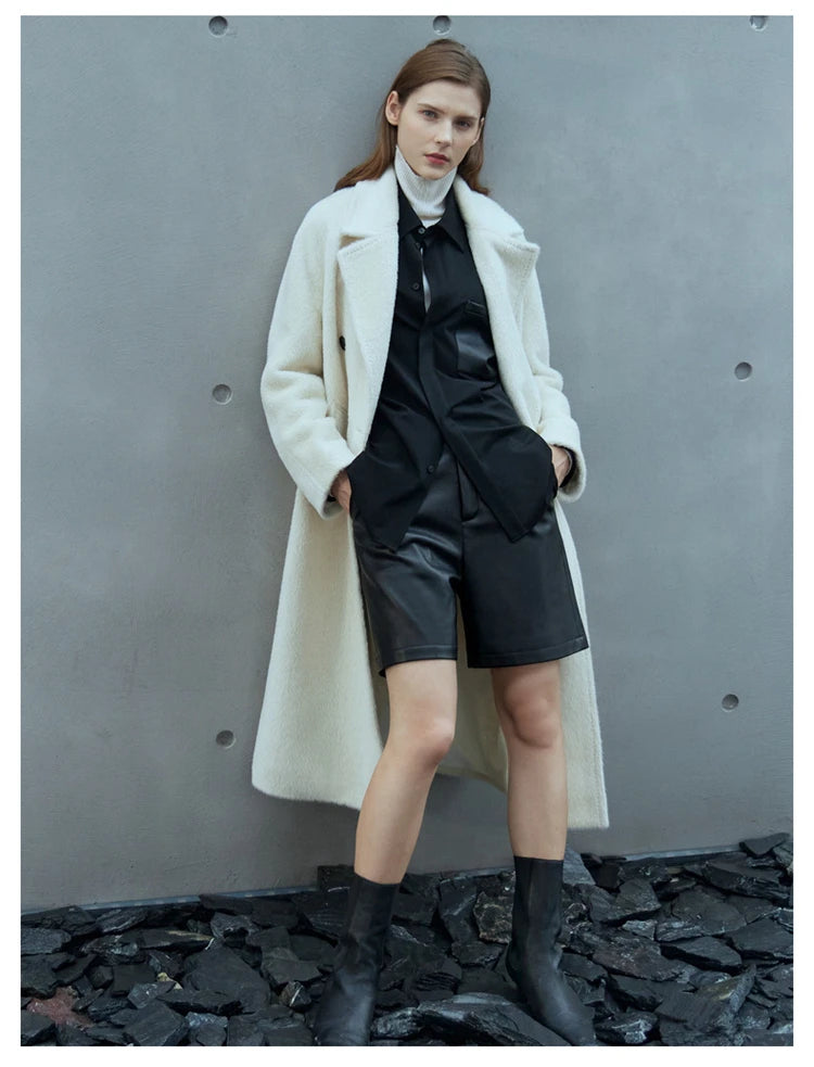 Women’s High-Waist Faux Leather Bermuda Shorts – Chic Tailored Vegan Leather Shorts with Belt, Fall Fashion