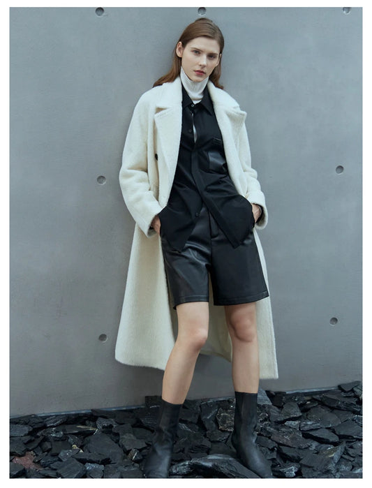 Women’s High-Waist Faux Leather Bermuda Shorts – Chic Tailored Vegan Leather Shorts with Belt, Fall Fashion