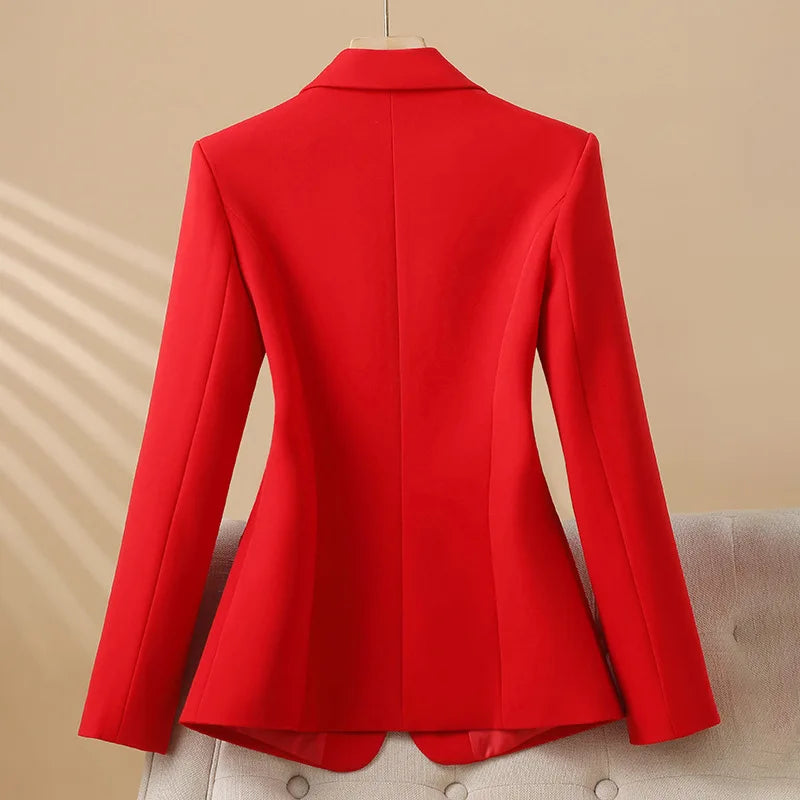 Elegant Single Button Blazer/Long Sleeve Red Black/White Slim Suit/Ladies Office Wear/Single Button.
