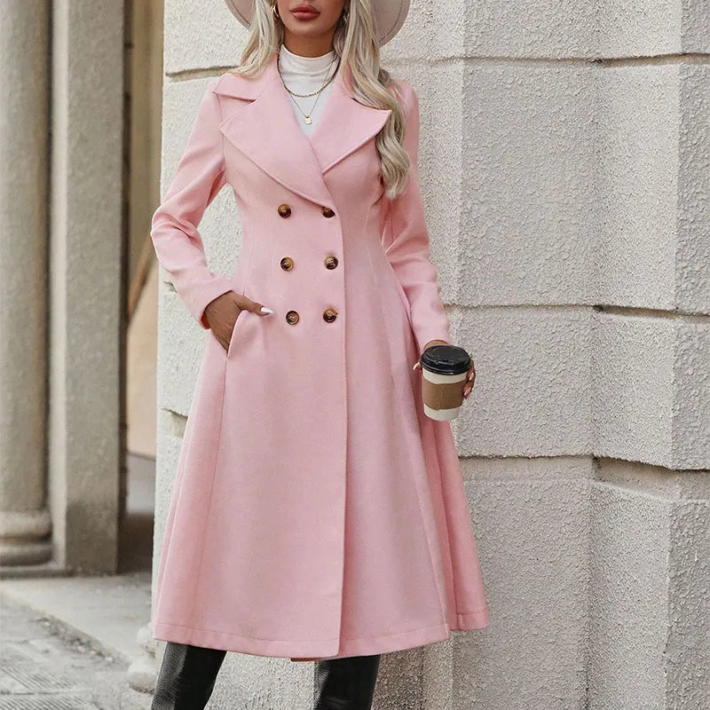 Women's Autumn Winter Coat New Streetwear Fashion Long Sleeves Female Jackets Double Breasted Overcoat Sexy Solid Coat Clothing
