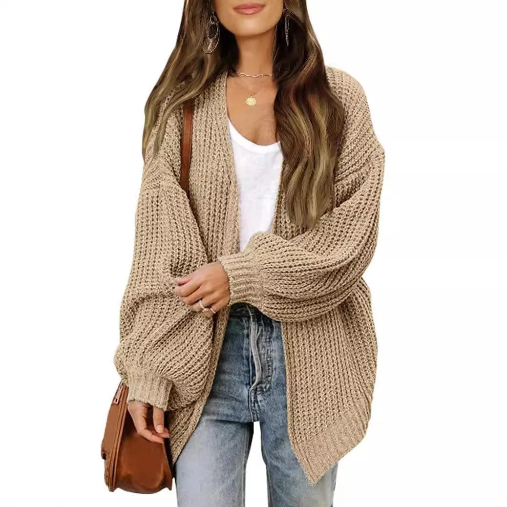 Lantern Sleeve Thick-Knit Cardigan | Timeless Elegance Knit