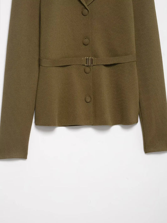 Women’s Olive Green Knit Blazer & Midi Skirt Set | Elegant Two-Piece Business Casual Suit | Fall Winter Fashion