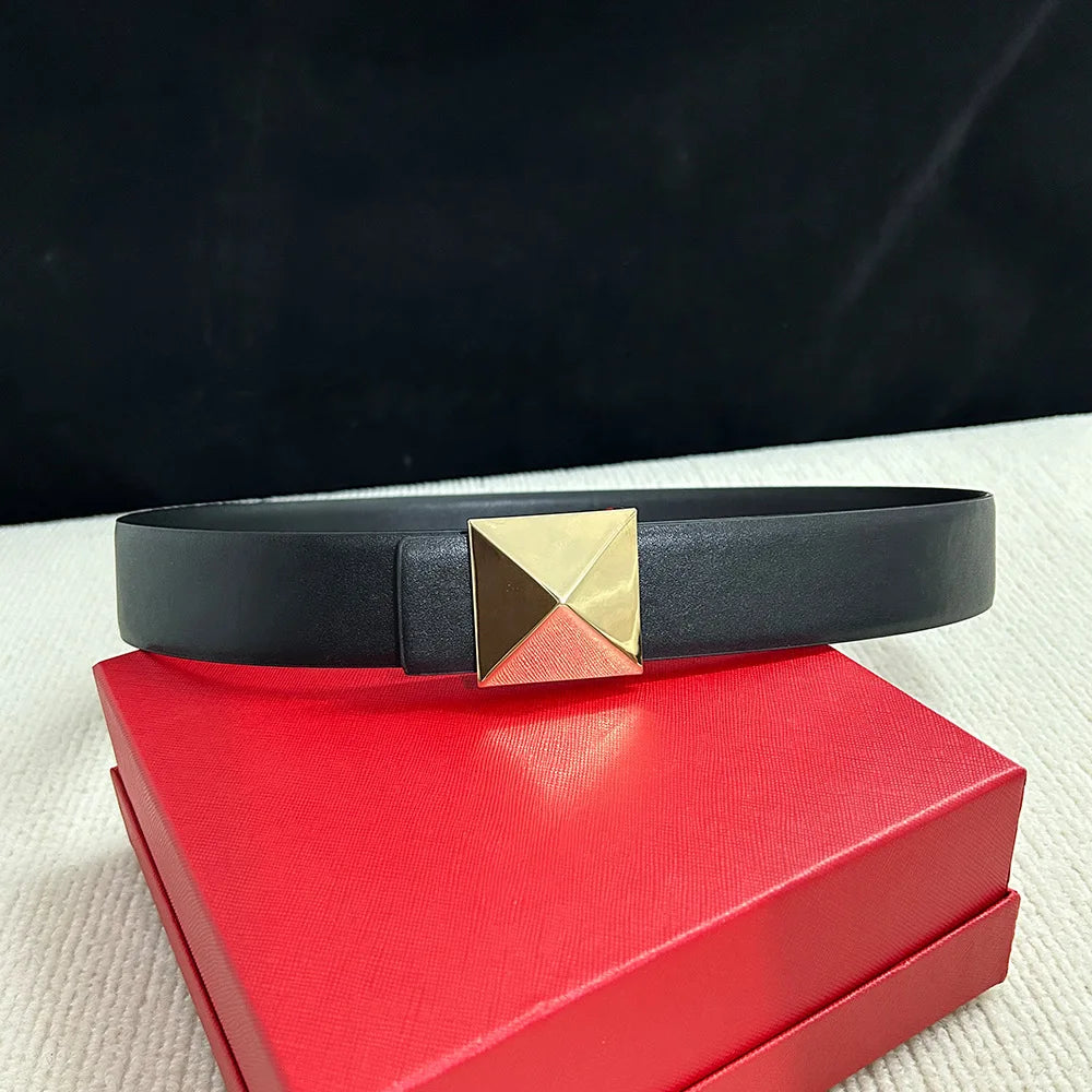Luxury Brown Leather Belt with Gold Geometric Buckle | Women’s Statement Waist Belt