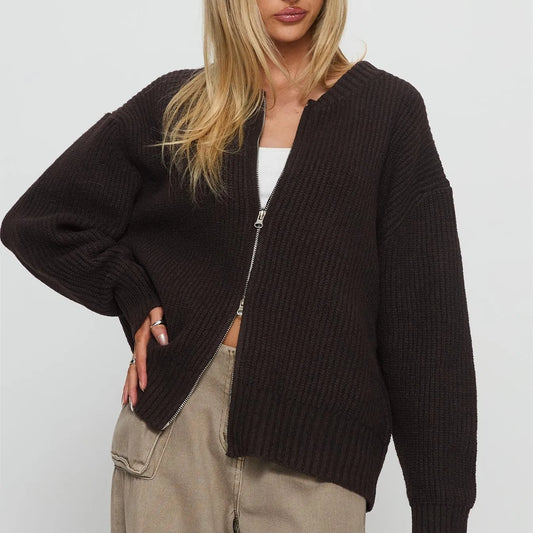 Women’s Zip-Up Knitted Sweater/Cardigan – Mock Neck Long Sleeve Open-Front Winter Jacket/Casual Long Sleeve Open Front Cardigan/Outwear Coat Fashion Streetwear.
