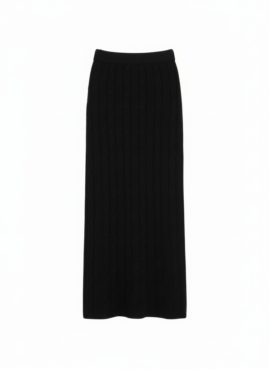Solid Cotton Cable Crochet Skirts/Slim Fitted Fashion/Long Skirt Vintage/Elastic High Waisted Straight Skirt.