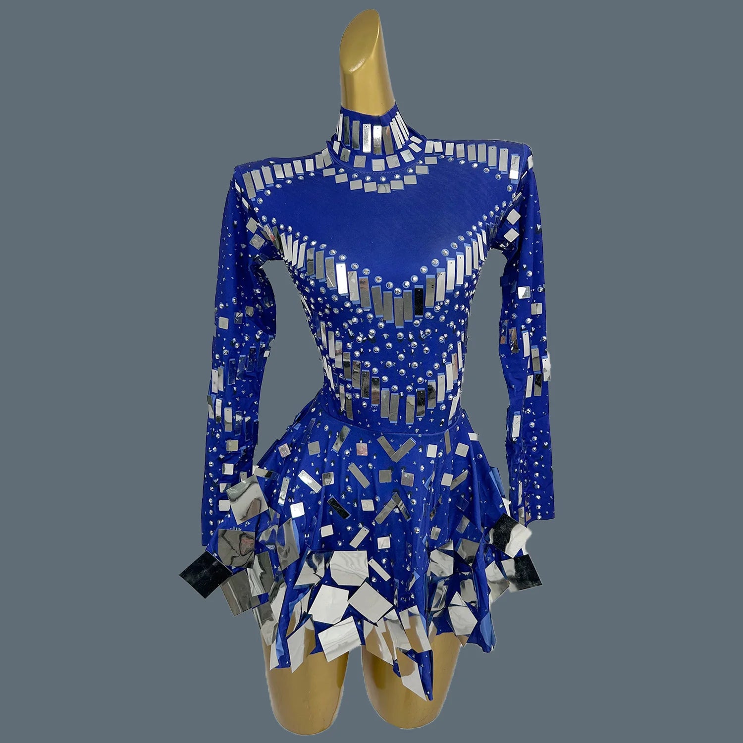 Dazzling Golden Rhinestone Mini Dress/Stage Sequined Maxi Dress/Concert Event Day/Crystal Mirror Silhouette A-LINE Dress.