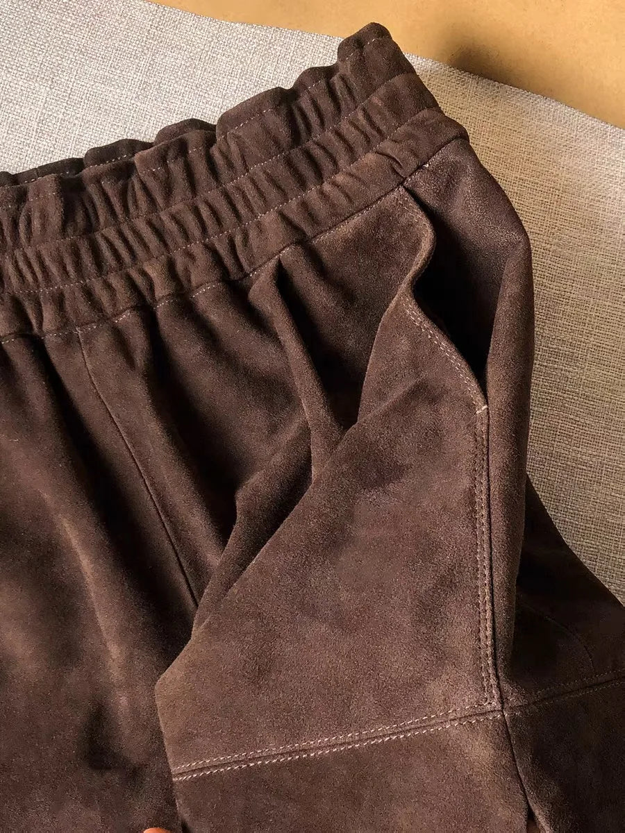 Women’s Brown Faux Suede Shorts – Elastic Waist Soft Leather-Look Fall Boutique Shorts