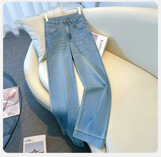 Women’s High-Waist Wide-Leg Jeans | Retro Straight-Leg Denim Pants | Light & Dark Wash