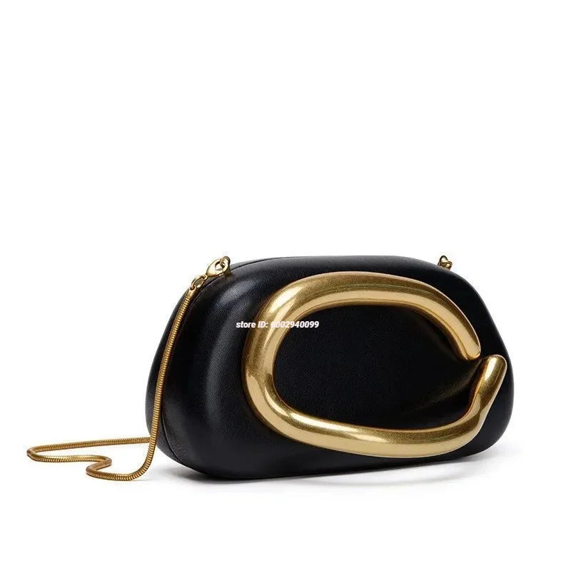 Gold Closure Box Clutch/Solid Shell Shaped Purse/Luxury Nylon Purse.