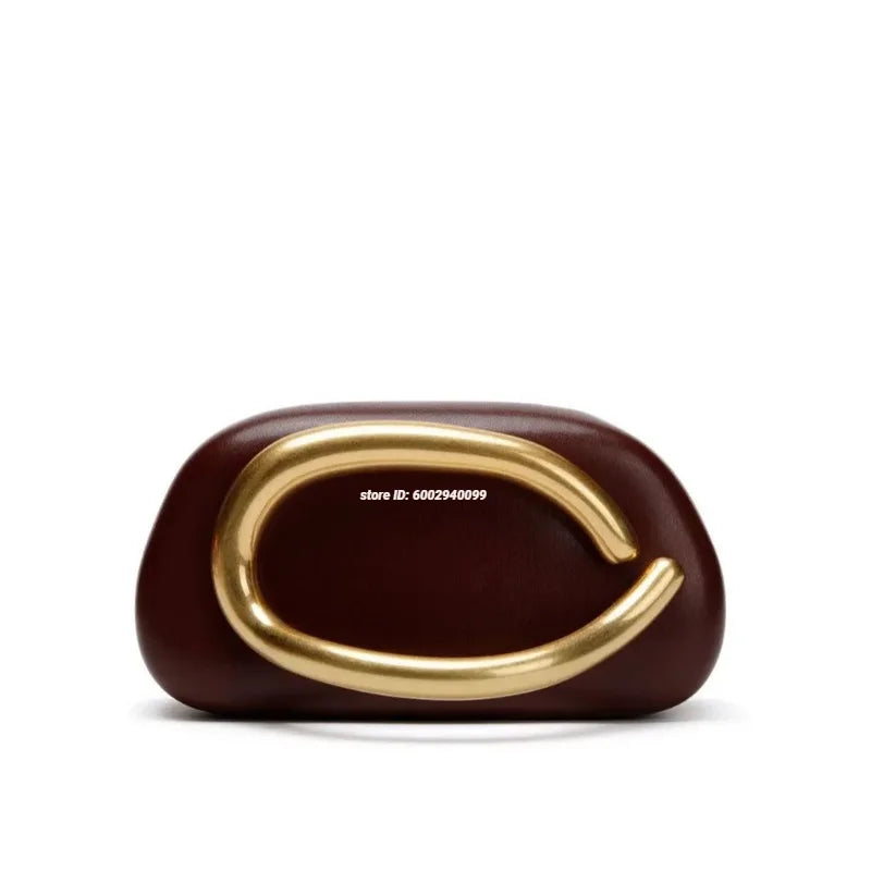 Gold Closure Box Clutch/Solid Shell Shaped Purse/Luxury Nylon Purse.