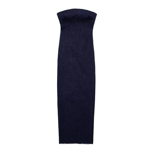 The Denim Muse Strapless Midi Dress