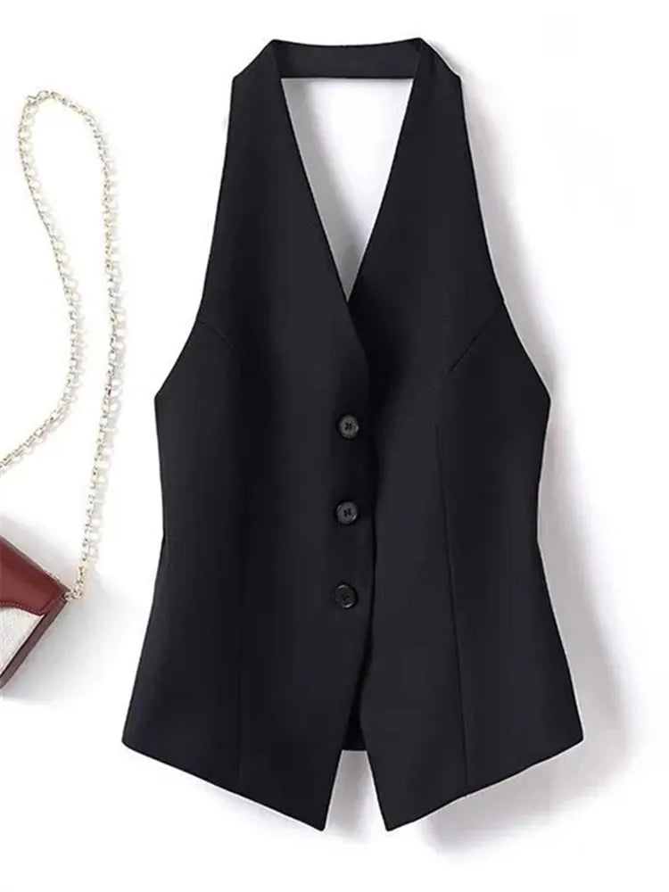 Women's denim jacket vest/Halter Vest Shirt Solid Color Neckline Tie Front Sleeveless/Polyester