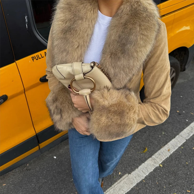 Luxury Faux Fur Suede Blazer for Women | Winter Faux Leather Tailored Coat/Faux Leather Women's Tailoring Well Fitted Coats and Jacket.