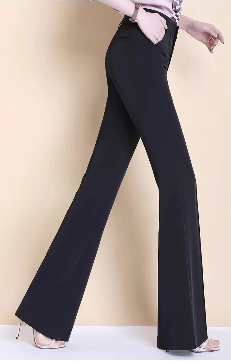 High-Waist White Flared Pants for Women | Elegant Bootcut Dress Trousers