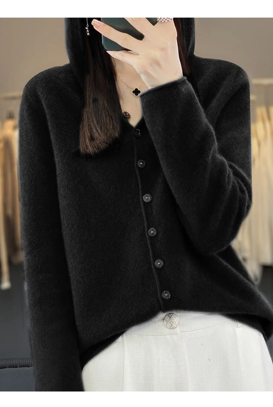 Women’s Soft Knit Hooded Button-Up Cardigan | Cozy Lightweight Hoodie Sweater for Fall & Winter | Casual Chic Layering Top