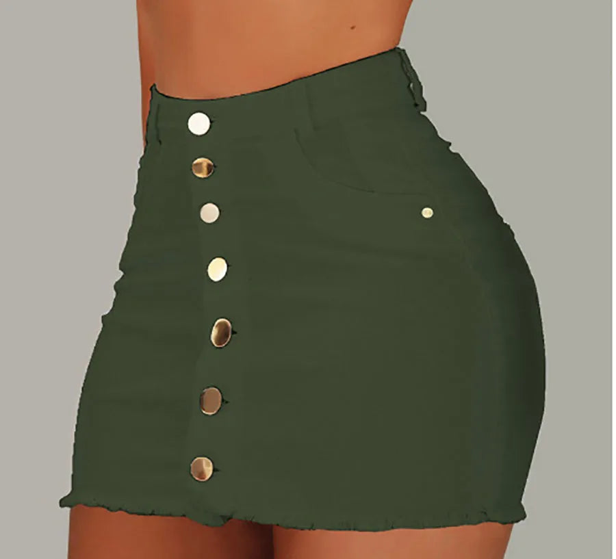 Hot Solid Blended High Waist Skirt/New Casual Fashion Hip Sized Denim Skirt.