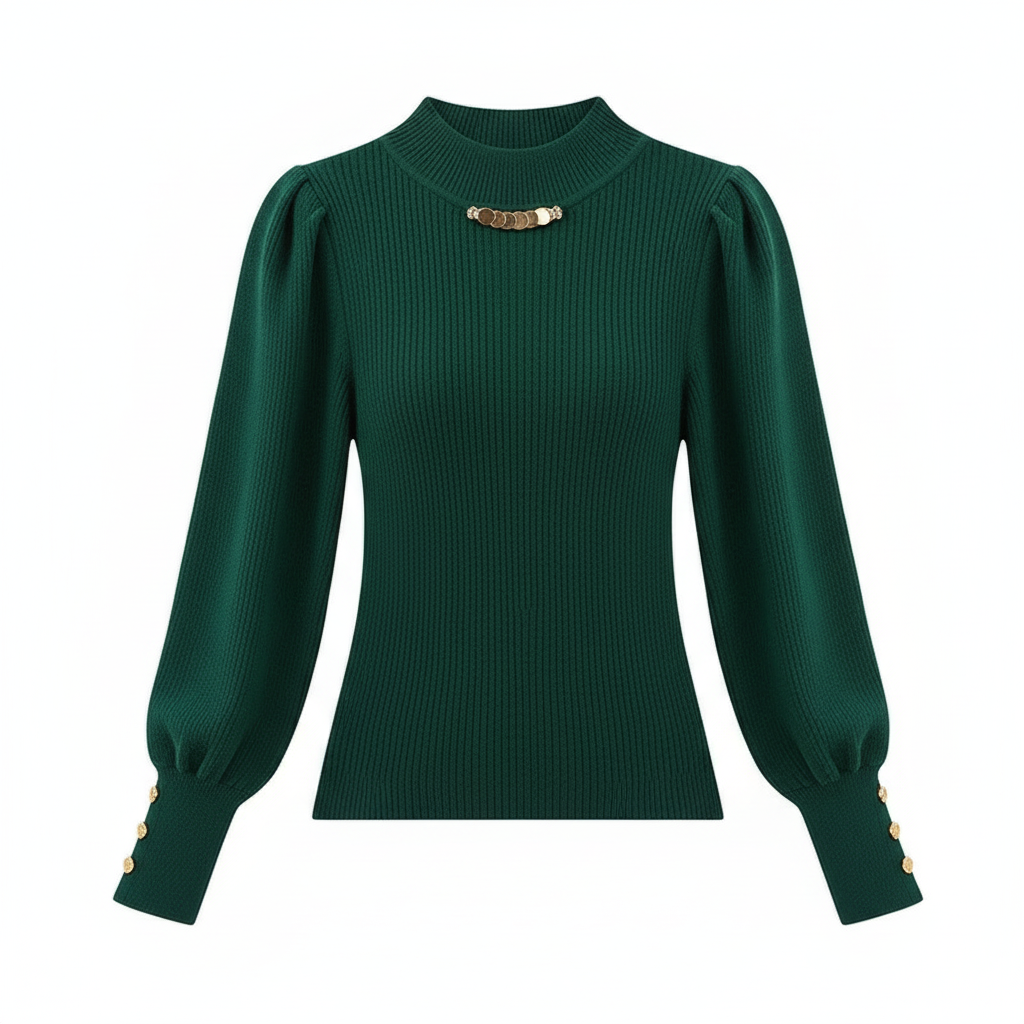 Elegant Solid Colored Button Sleeve Sweater’s/Women's Clothing/Autumn Winter Loose All-match Pullover’s.