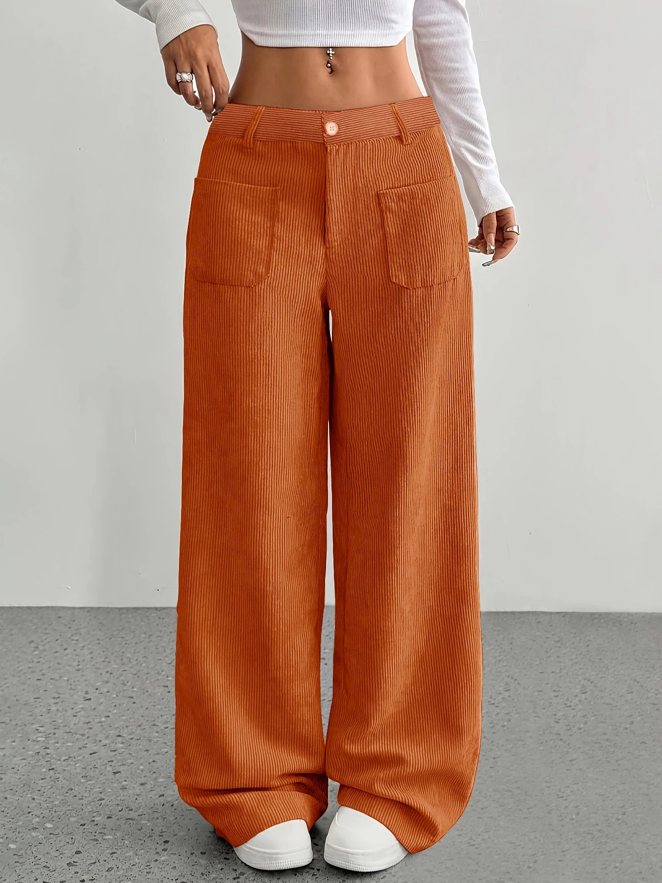 High Waist Corduroy Wide Leg Pant’s/Casual Long Trousers with Pockets/Ladies Fashionable Relaxed Fit Bottom’s.