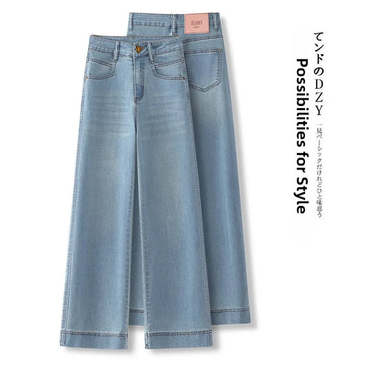 Women’s High-Waist Wide-Leg Jeans | Retro Straight-Leg Denim Pants | Light & Dark Wash