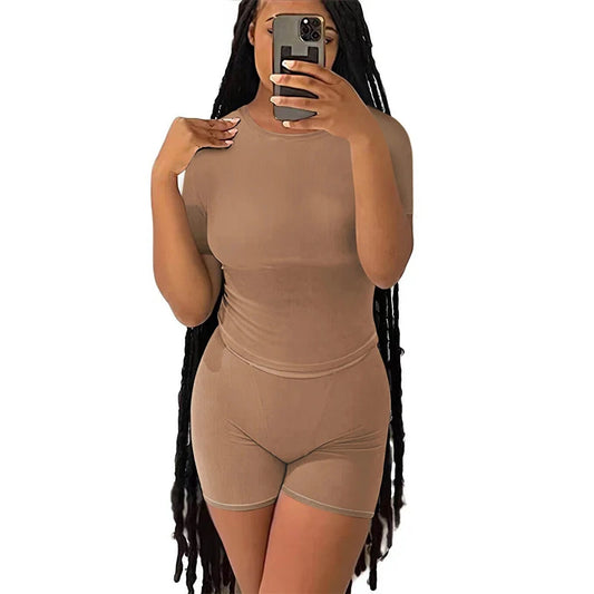 Casual Workout Day/Two Piece Outfit/Fitted Crew Neck/T~shirt/High Waist Pant’s/Matching Sets Streetwear.