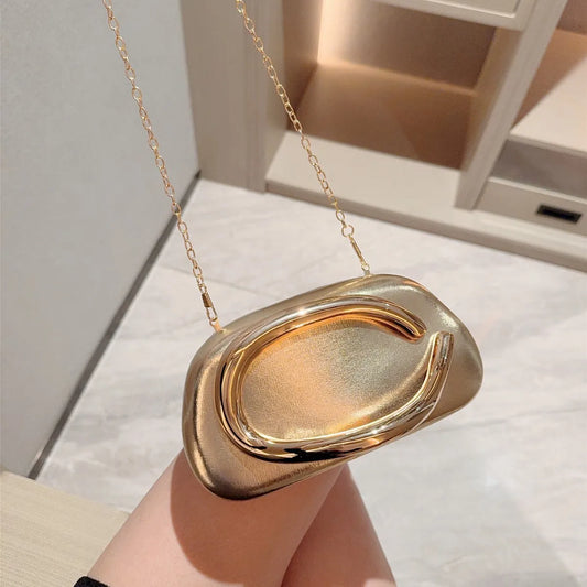 Gold Metal Closure Clutch Bag/Soft Versatile Purse/Sequined With A Slot Pocket.