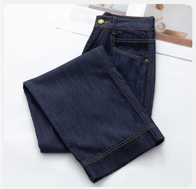 Women’s High-Waist Wide-Leg Jeans | Retro Straight-Leg Denim Pants | Light & Dark Wash