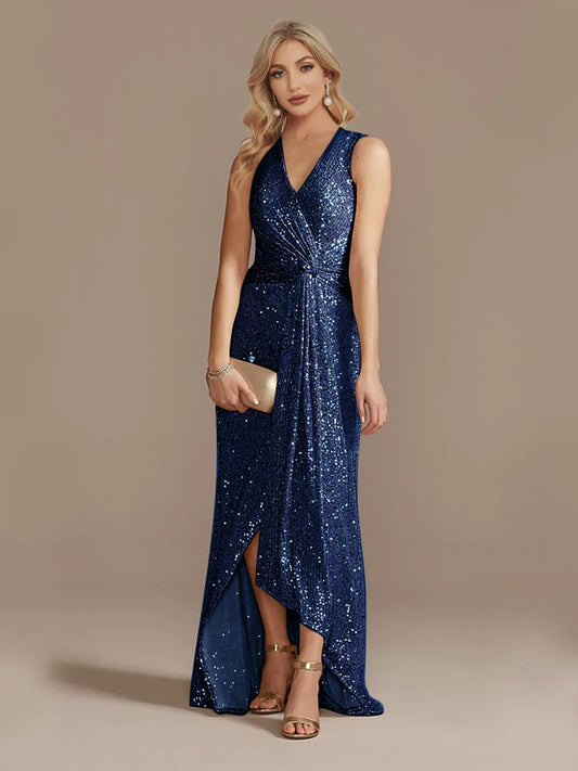Luxury Floor Length V-Neck Evening/ Dresses Elegant Slit Party Women/Sequins Formal Cocktail Prom Gowns.