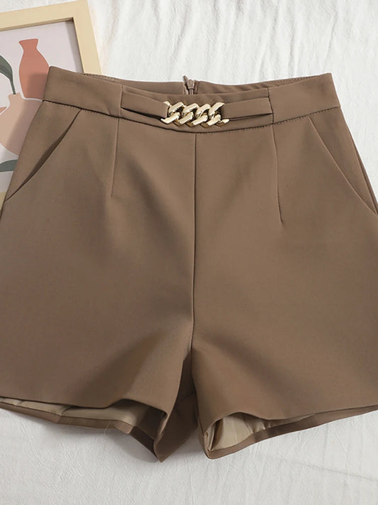 Comfortable High Waist/Slim Suit Shorts/Casual Wide Leg Shorts/HELIAR Suits Shorts/Mini Shorts Zipper A-line.