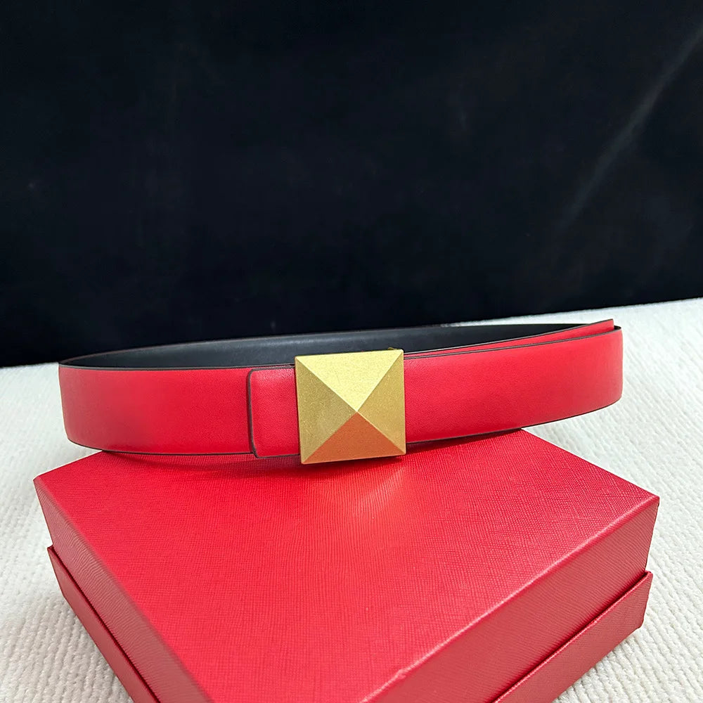 Luxury Brown Leather Belt with Gold Geometric Buckle | Women’s Statement Waist Belt