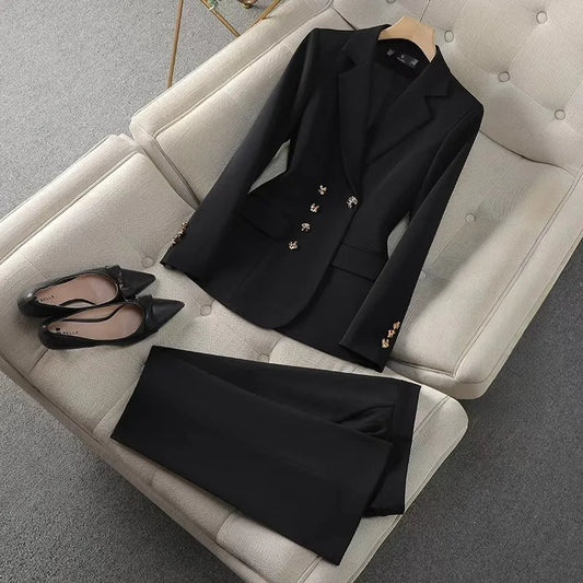 Women’s Elegant Tailored Blazer & Trouser Suit Set – Executive Workwear