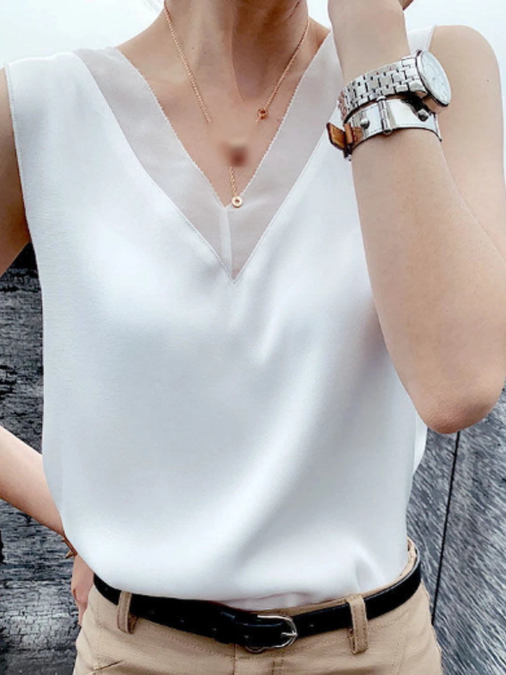 Stunning Satin Silk Blouses/High Quality Vintage Shirt/Champage Silver White Silk Tops.