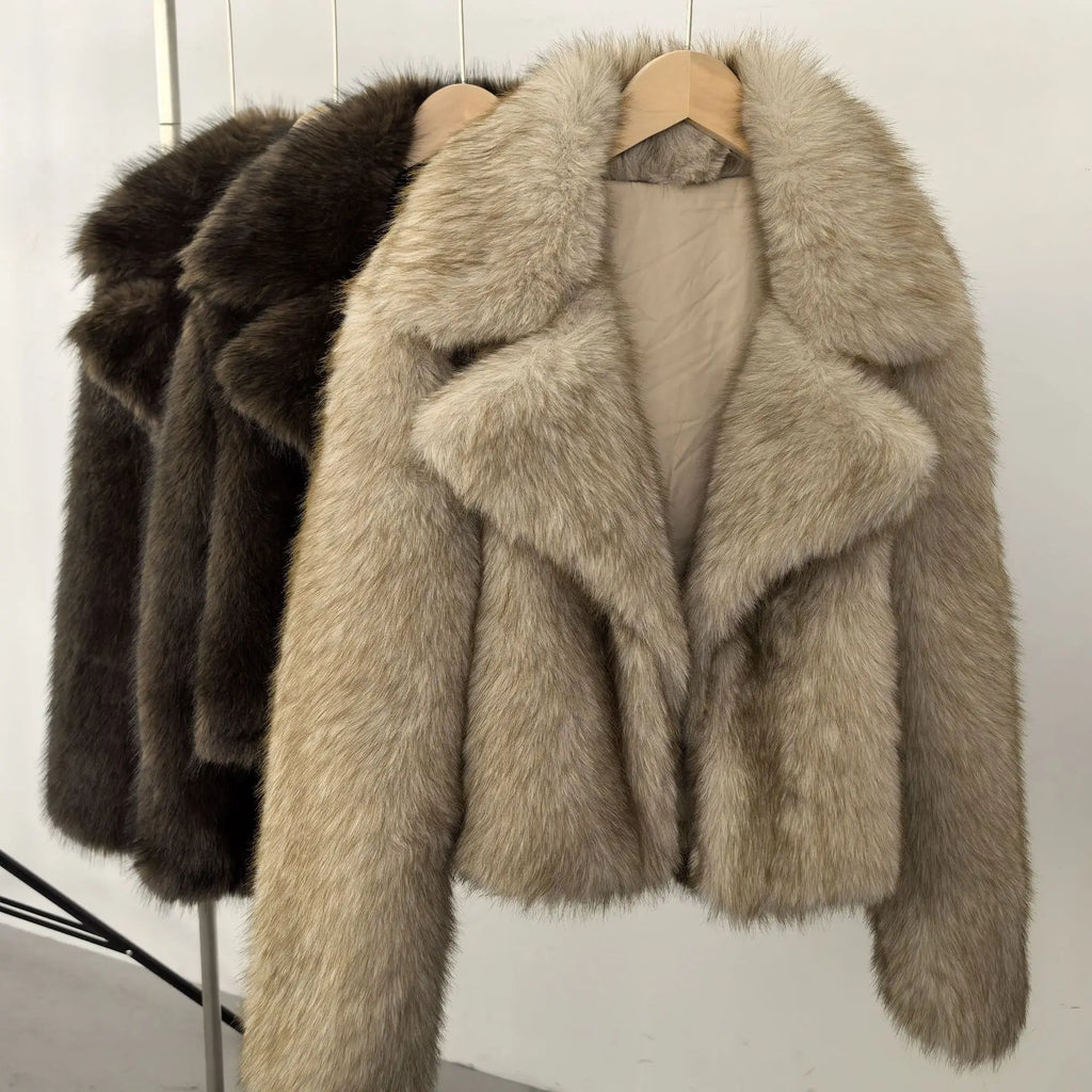Faux Fox Fur Jacket/Autumn Winter Coat’s/Warm Luxury Fur Long Sleeve Artificial Fur Overcoat.