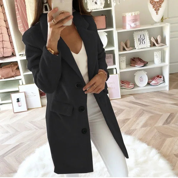 Fashion Woolen Blended Winter Coat’s/Turn Down Collar/Long Sleeve Double Breasted Woolen Coat for Women.