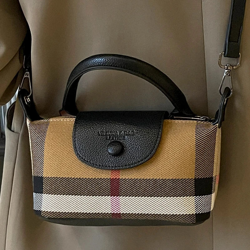 European and American Fashion Women's Bag/New Check Pattern Bag Handheld Dumpling Bag Handheld Crossbody Bag/Soft PU Material.